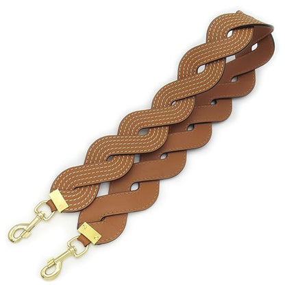 Loewe Shoulder Strap Wave Stitch Shoulder Strap Leather Brown Gold Hardware