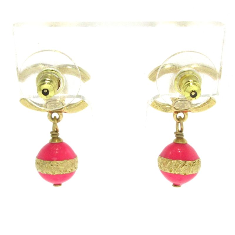 Chanel Earrings - Gold And Pink Coco Mark
