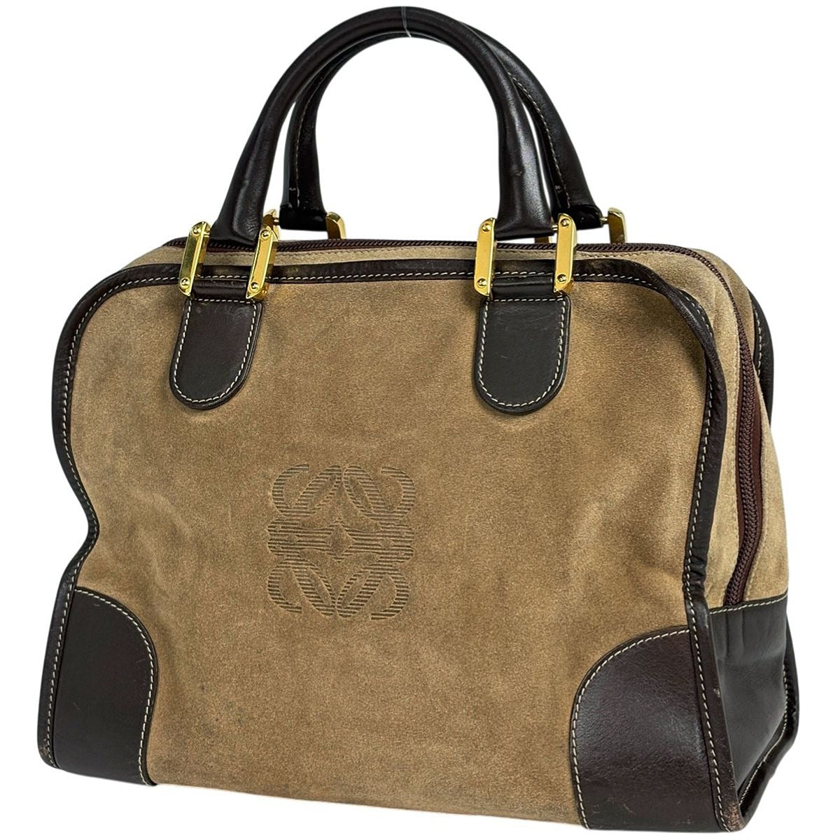 Loewe Amazona 32 Handbag Logo Anagram Suede Brown