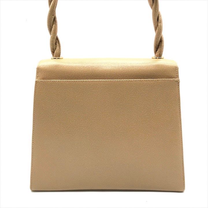 Chanel CC Logo Caviar Leather Turnlock Twist Handle Shoulder Bag Beige