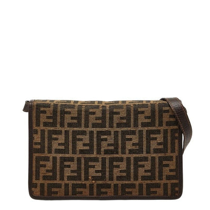 Fendi Zucca Brown Canvas Leather Shoulder Bag