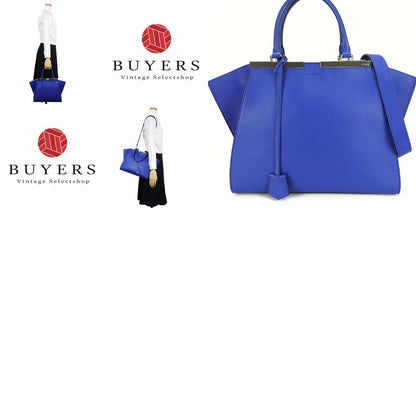 Fendi Handbag Trois Jour 8bh279 Leather Blue Silver Hardware 2WAY Shoulder