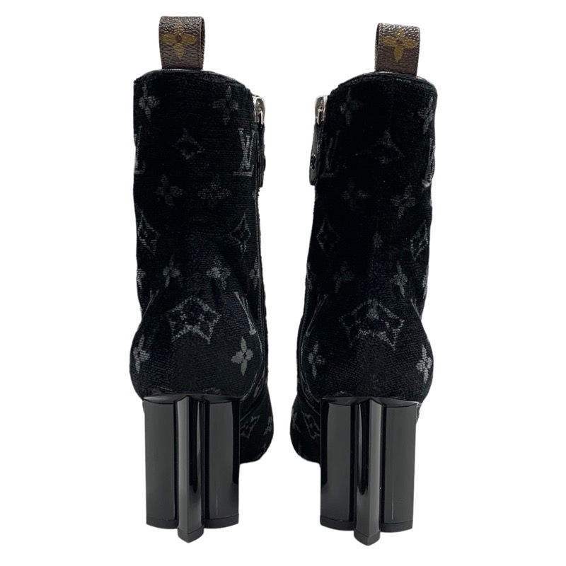 Louis Vuitton Silhouette Line Boots Short Boots Shoes Velor Black Monogram
