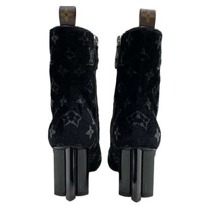 Louis Vuitton Silhouette Line Boots Short Boots Shoes Velor Black Monogram