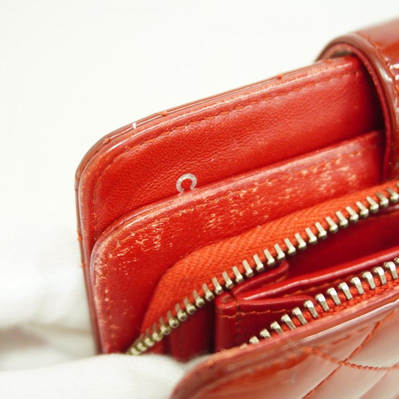 Chanel Wallet Matelasse Brilliant Patent Leather Red Silver Hardware Women