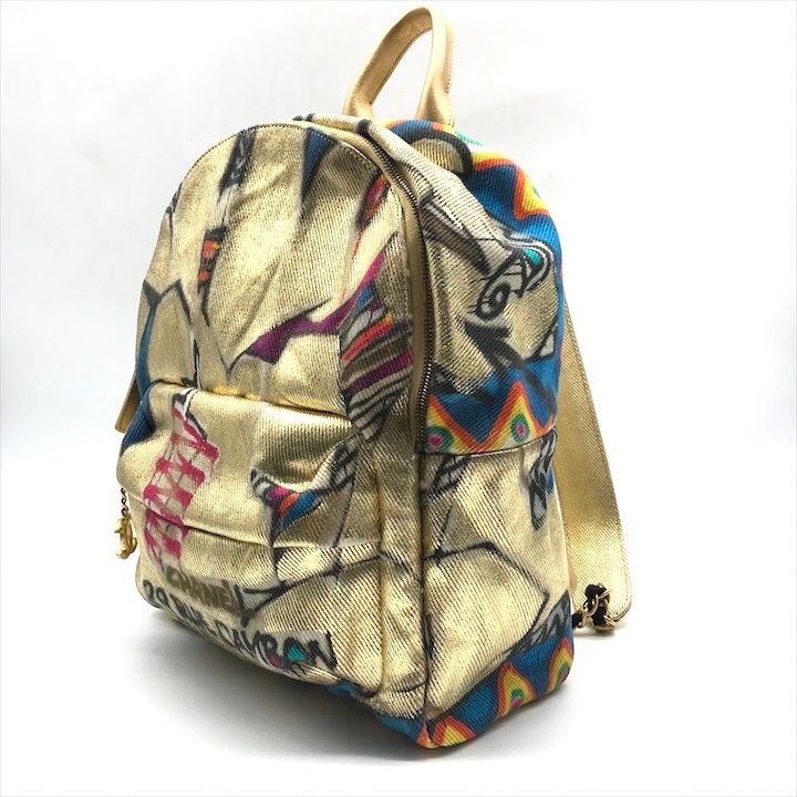 Chanel CC Logo Graffiti Paint Backpack Gold