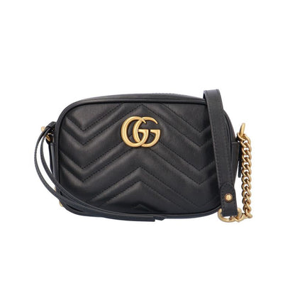 Gucci Quilted Mini Bag GG Marmont Shoulder Bag Leather 448065 Black Ladies