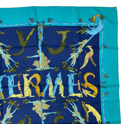 Hermes Scarf Silk Carre 90 Animal Alphabet Blue — view 3