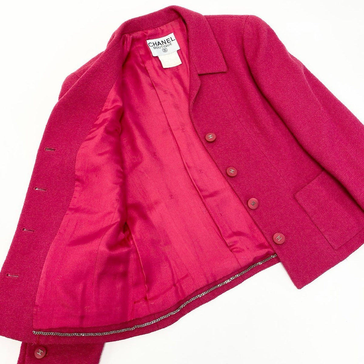 Chanel Tweed Jacket CC Logo Button 38 Pink — view 4