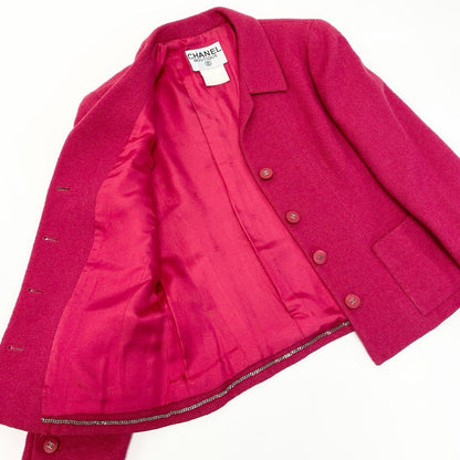 Chanel Tweed Jacket CC Logo Button 38 Pink — view 4