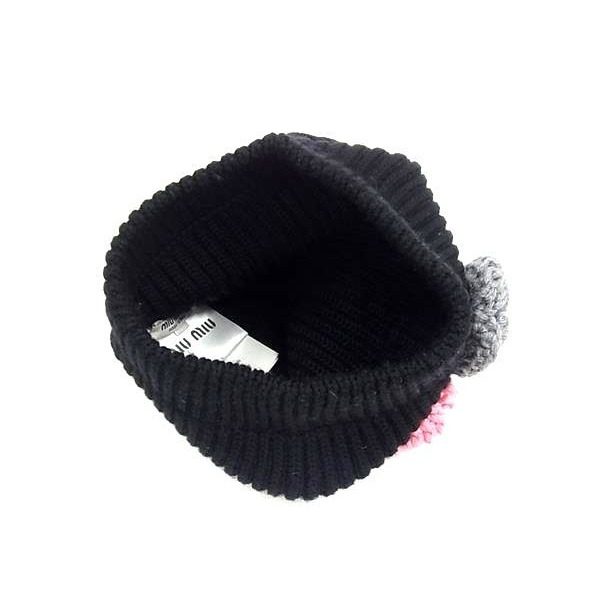 Miu Miu Miu Wool Flower Knit Cap Hat Black — view 3