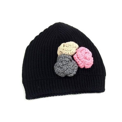 Miu Miu Miu Wool Flower Knit Cap Hat Black
