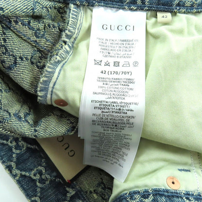 Gucci Cotton Logo Button GG Pattern Trapezoid Denim Skirt Indigo 42 — view 11