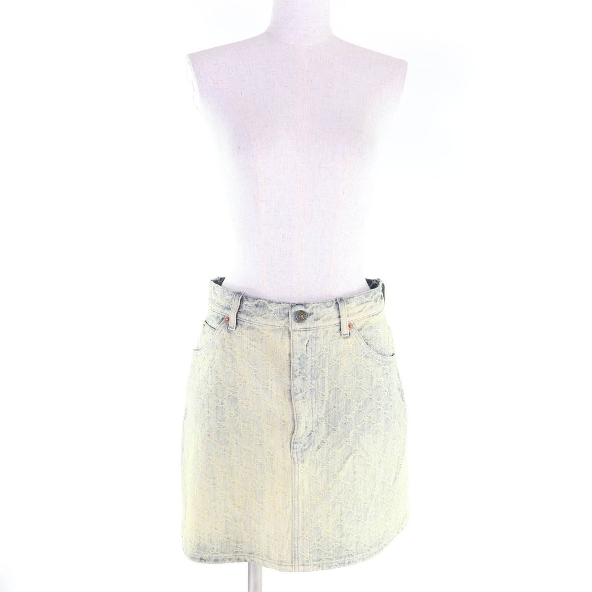 Gucci Cotton Logo Button GG Pattern Trapezoid Denim Skirt Indigo 42 — view 2