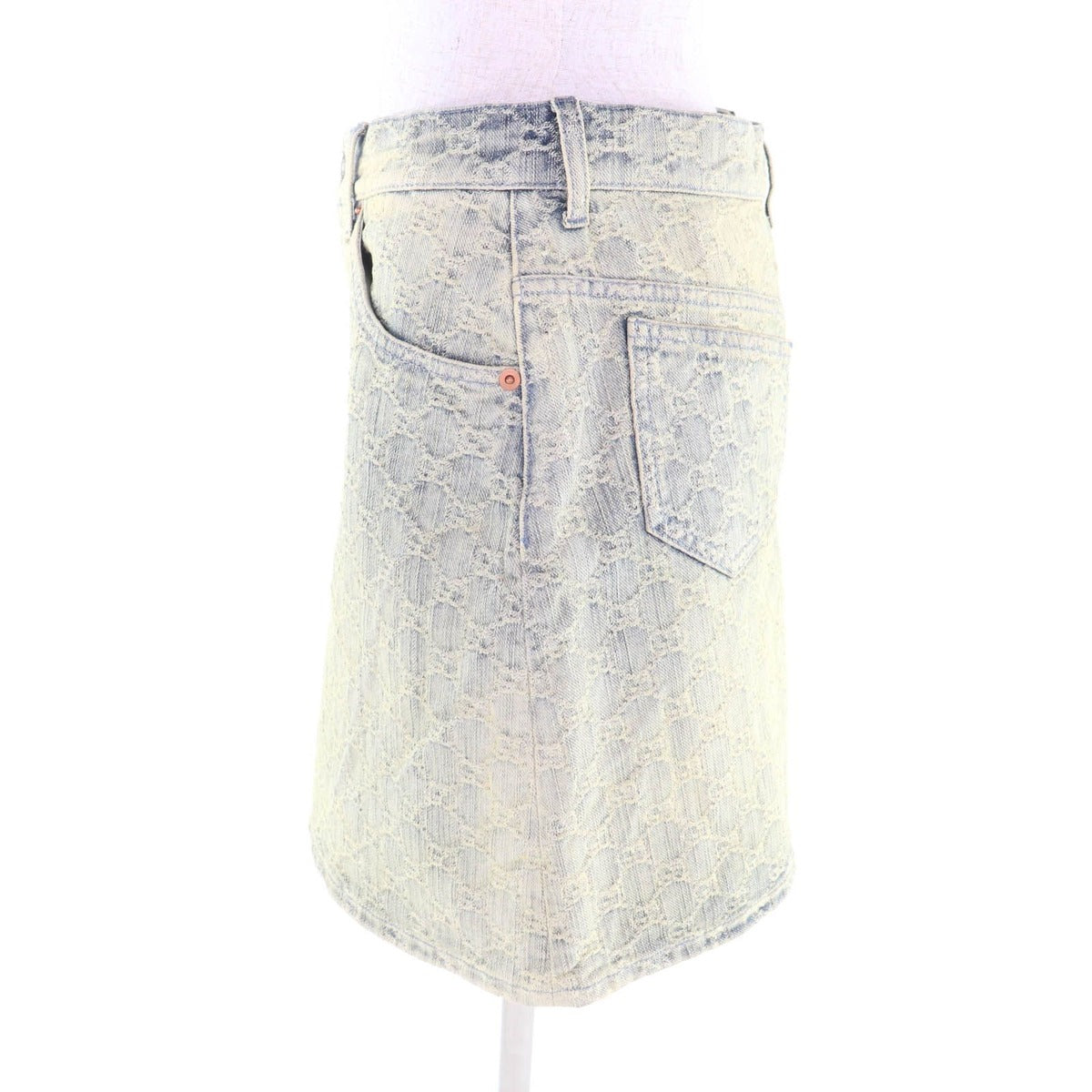 Gucci Cotton Logo Button GG Pattern Trapezoid Denim Skirt Indigo 42 — view 3