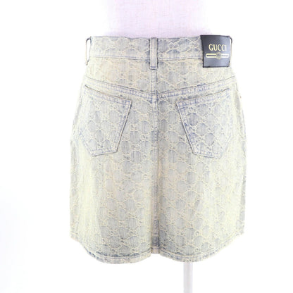 Gucci Cotton Logo Button GG Pattern Trapezoid Denim Skirt Indigo 42 — view 4