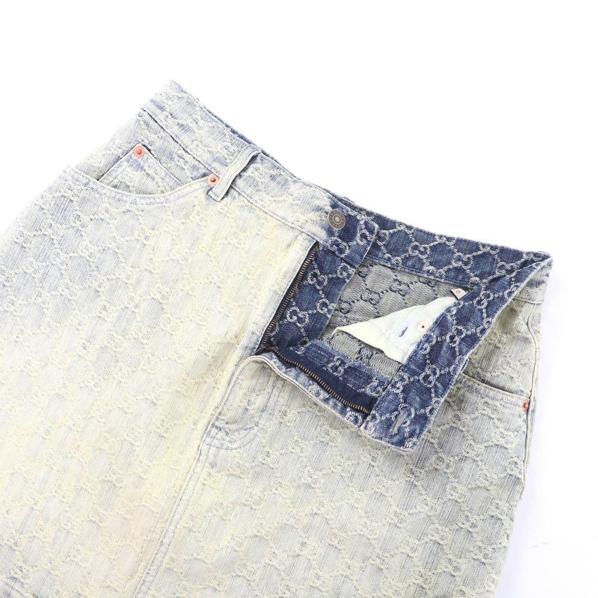 Gucci Cotton Logo Button GG Pattern Trapezoid Denim Skirt Indigo 42 — view 5