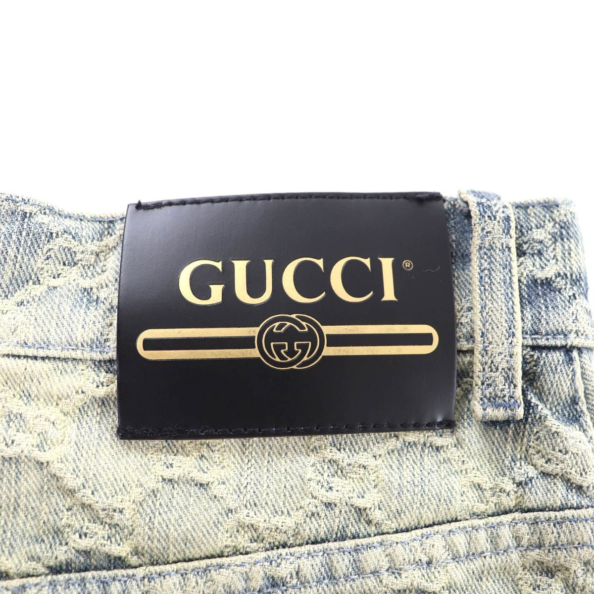 Gucci Cotton Logo Button GG Pattern Trapezoid Denim Skirt Indigo 42 — view 6