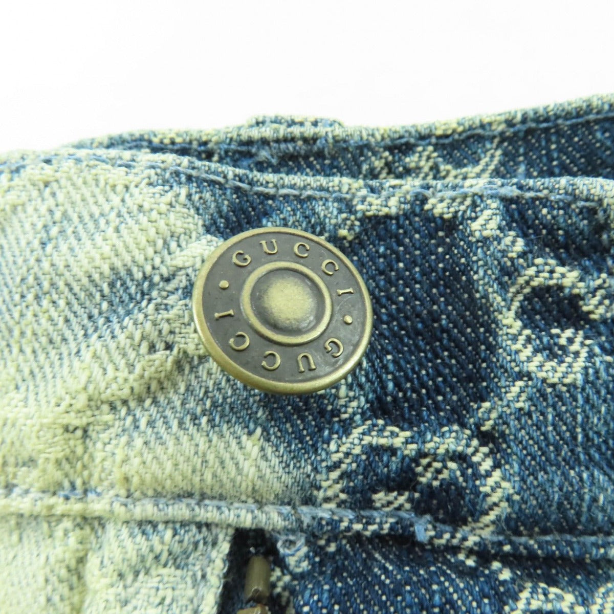 Gucci Cotton Logo Button GG Pattern Trapezoid Denim Skirt Indigo 42 — view 7
