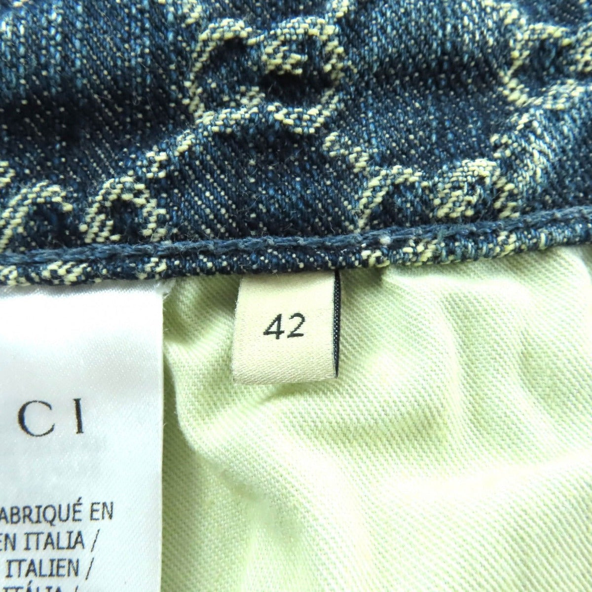 Gucci Cotton Logo Button GG Pattern Trapezoid Denim Skirt Indigo 42 — view 10
