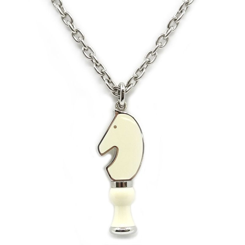 Hermes Necklace Cavalier Metal Silver SV White Accessories