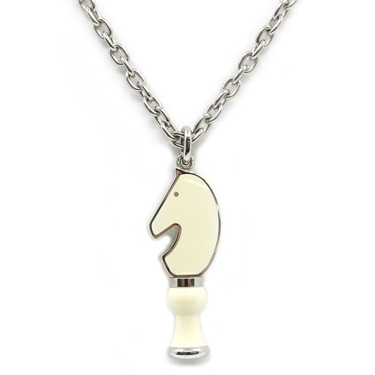 Hermes Necklace Cavalier Metal Silver SV White Accessories
