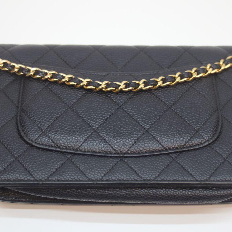 Chanel No 21 Ap0250 Black Caviar Ghardware Chain Wallet