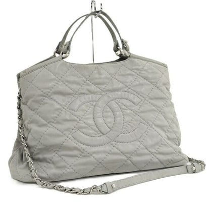 Chanel 2-Way Shoulder Bag Quilted Leather Light Gray