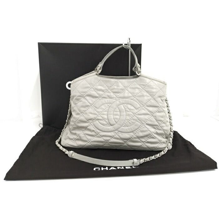 Chanel 2-Way Shoulder Bag Quilted Leather Light Gray — view 10