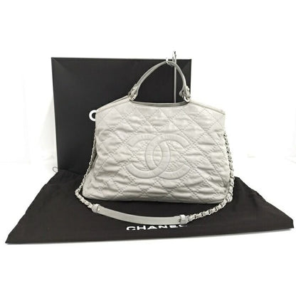 Chanel 2-Way Shoulder Bag Quilted Leather Light Gray — view 10