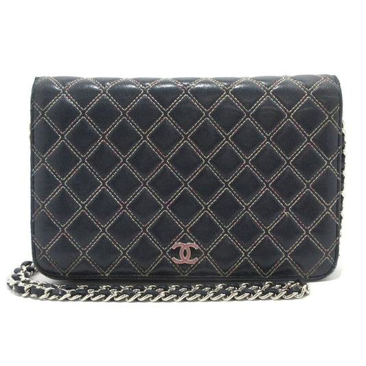 Chanel Wallet Matelasse /double Stitched Dark Navy And Pink Silver Hardware /