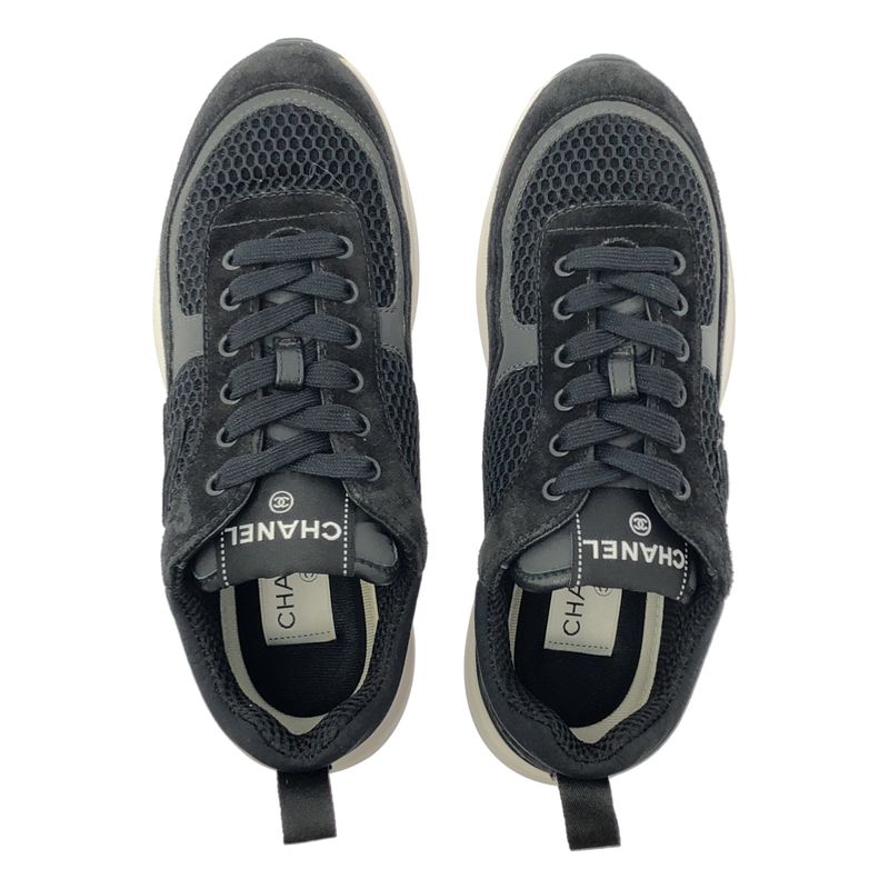 Chanel - Coco Mark Leather Paneled Low Cut Sneakers - 36 - Black - Women's