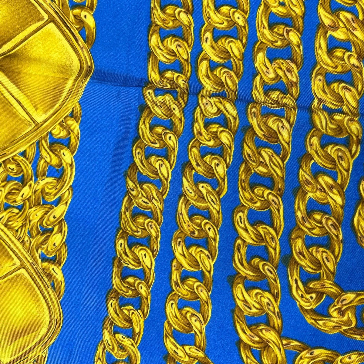 Chanel CC Logo Scarf Silk Blue Gold Vintage — view 11