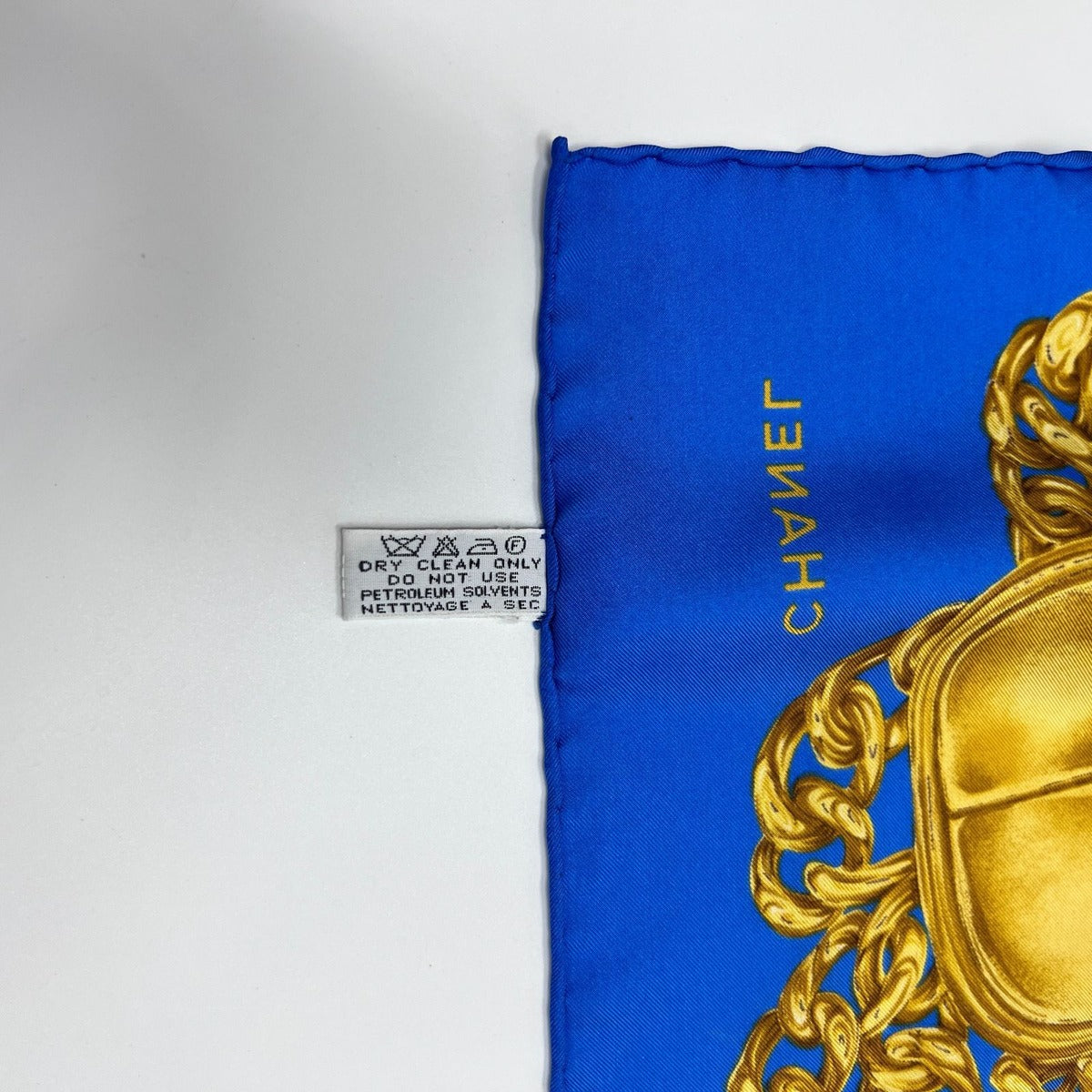 Chanel CC Logo Scarf Silk Blue Gold Vintage — view 12
