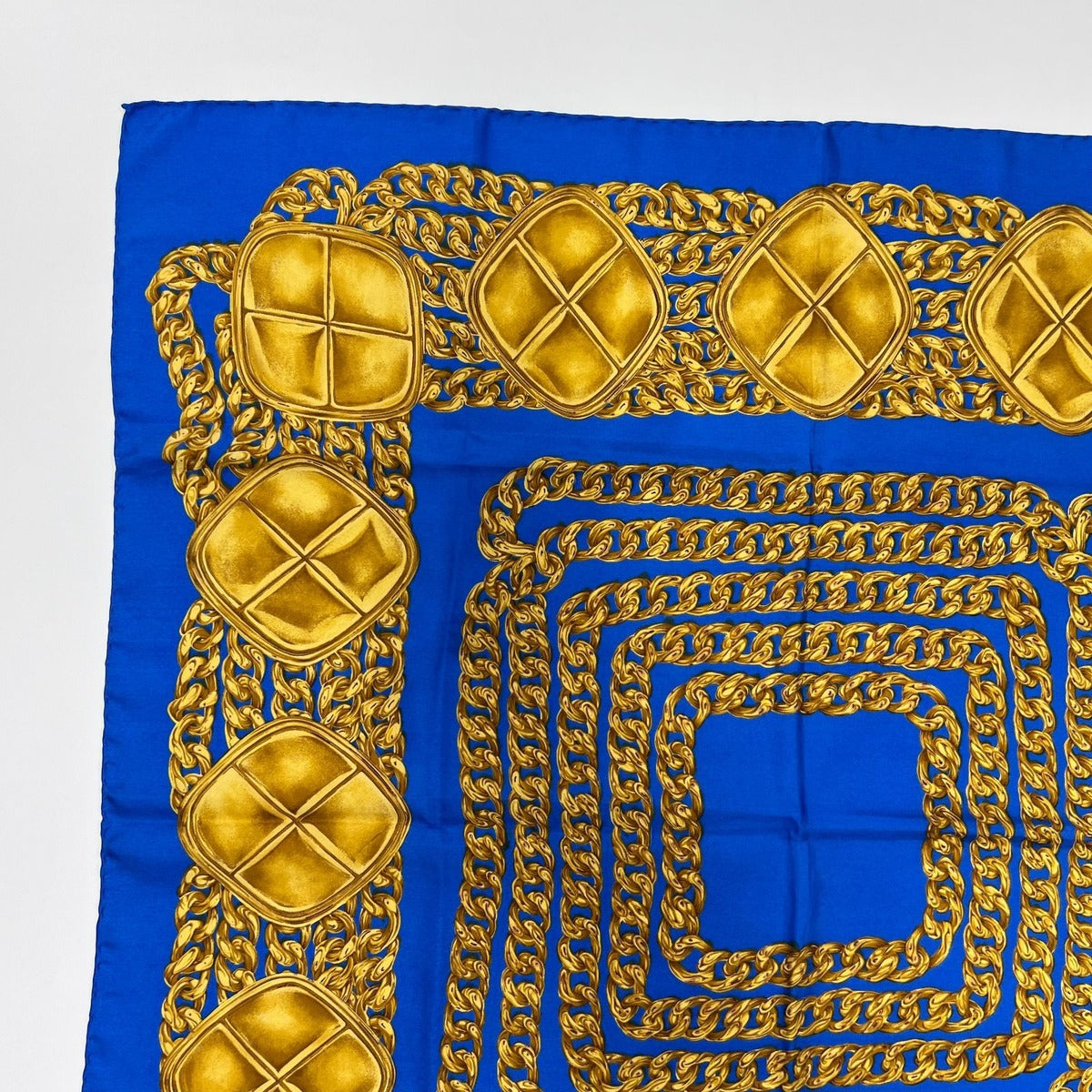 Chanel CC Logo Scarf Silk Blue Gold Vintage — view 2