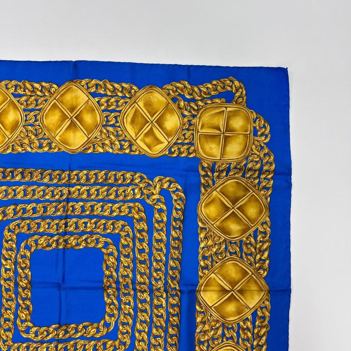 Chanel CC Logo Scarf Silk Blue Gold Vintage — view 3