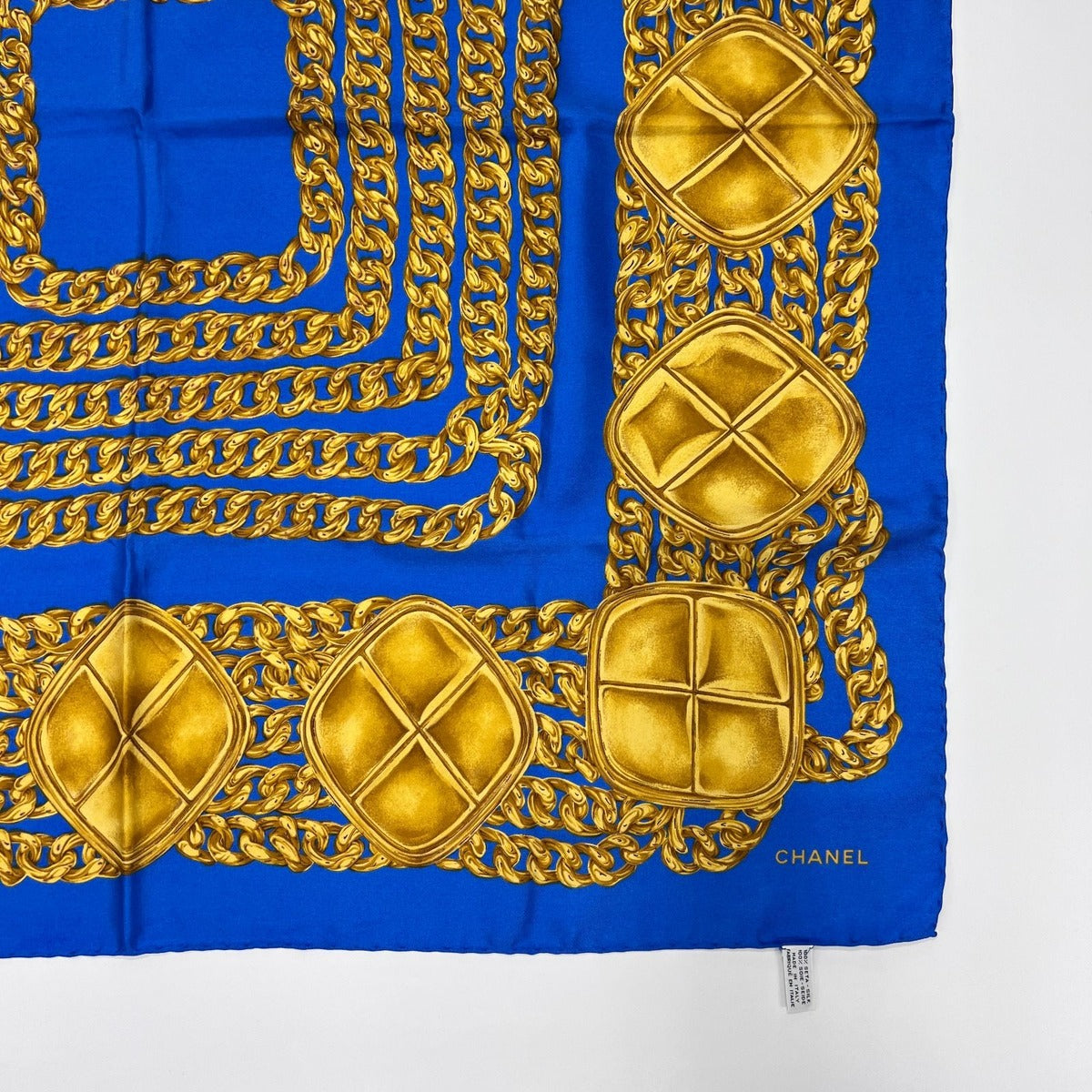 Chanel CC Logo Scarf Silk Blue Gold Vintage — view 4