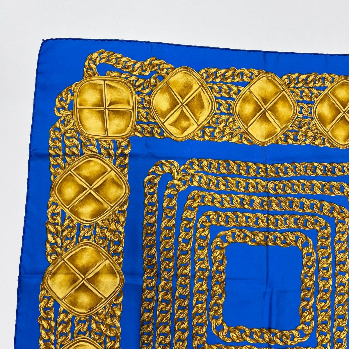 Chanel CC Logo Scarf Silk Blue Gold Vintage — view 7