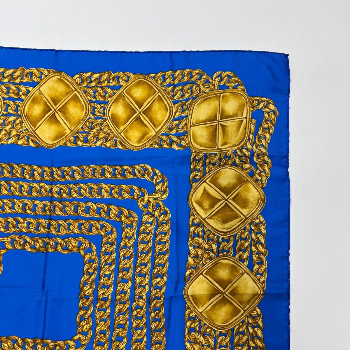 Chanel CC Logo Scarf Silk Blue Gold Vintage — view 8