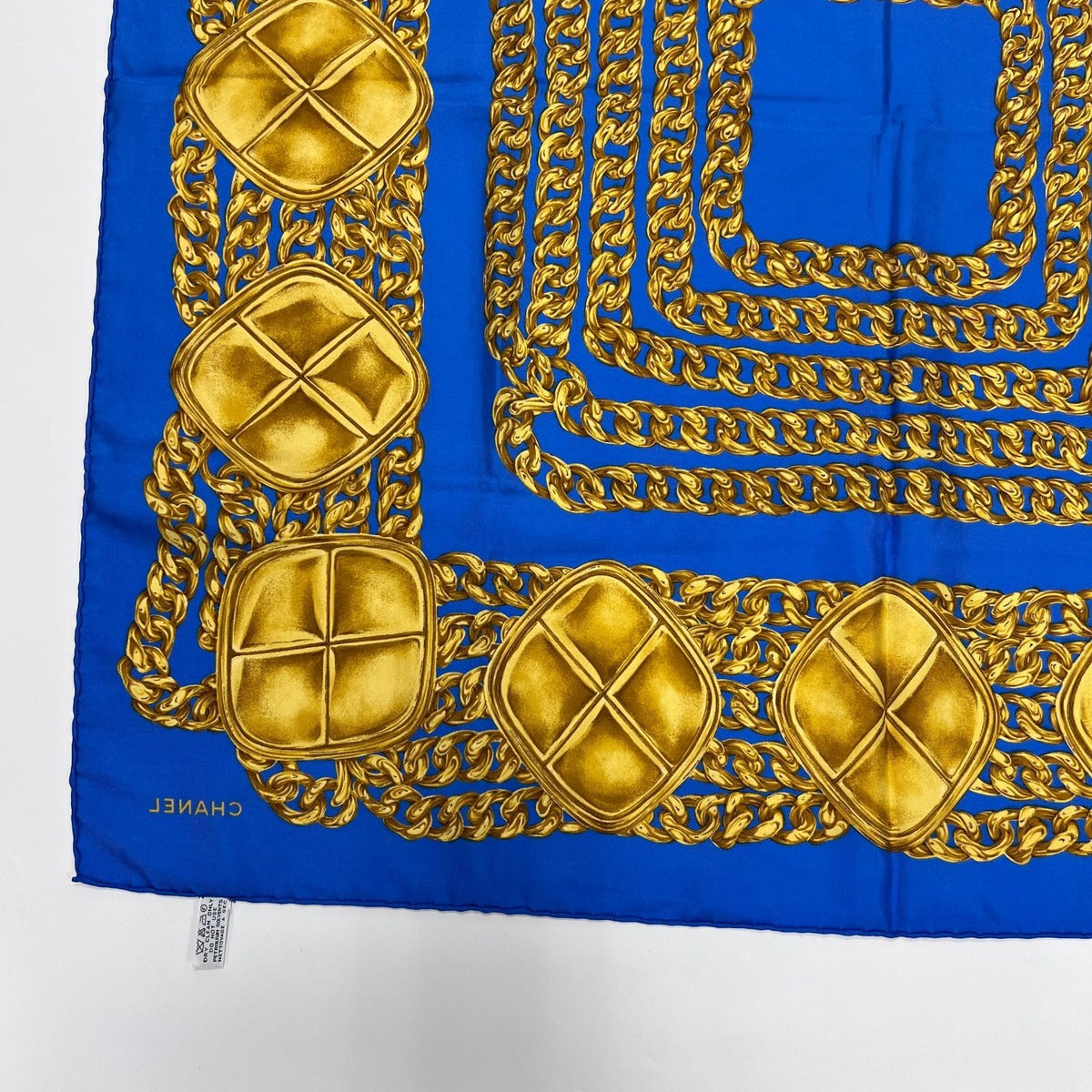 Chanel CC Logo Scarf Silk Blue Gold Vintage — view 10