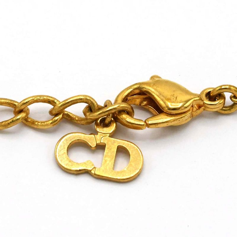 Christian DIOR Graffiti Logo Necklace Gold Color Accessories Ladies With Box