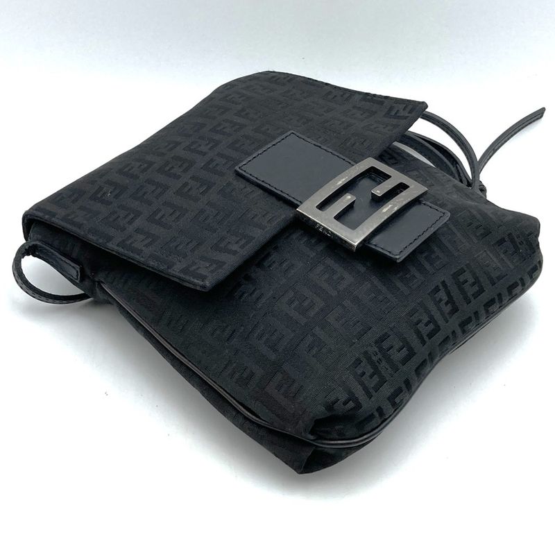 Fendi 2305 8bt075 Zucchino Shoulder Bag Canvas Black Ladies Men Fashion