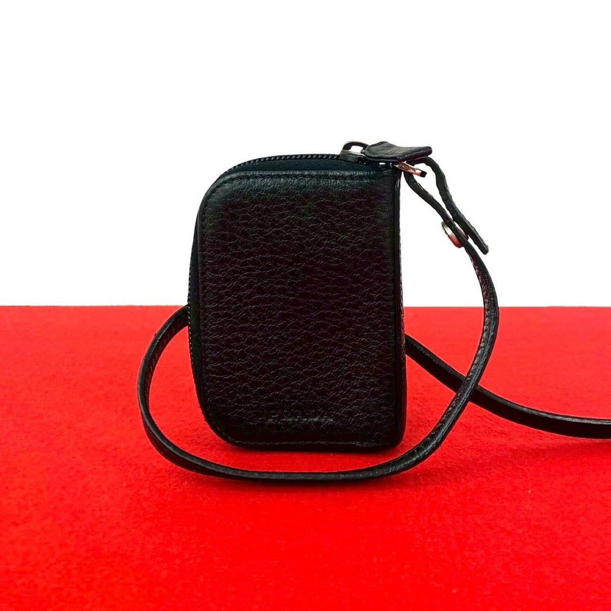Prada Log Leather Strap Round Zip 6 Key Holder