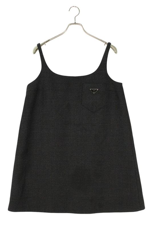 Prada P3b74 Triangle Logo Plate Sleeveless Dress Women 42