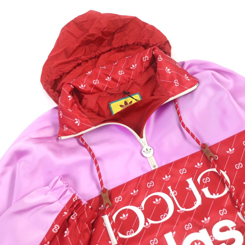 Gucci Adidas 22AW 691429 Half Zip Trefoil Logo Allover Hooded Anorak Hoodie