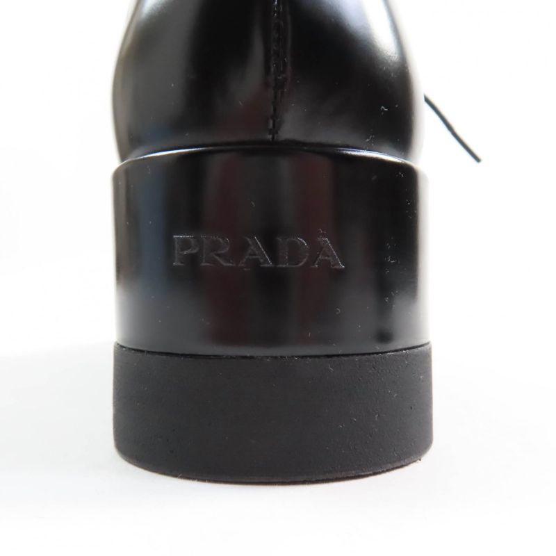 Prada Back Logo Platform Lace Up Leather Shoes Black 35.5 With Box And Storage