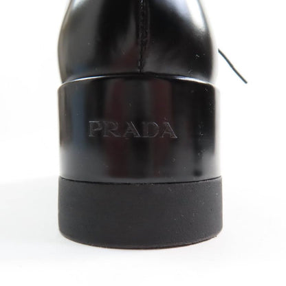 Prada Back Logo Platform Lace Up Leather Shoes Black 35.5 With Box And Storage