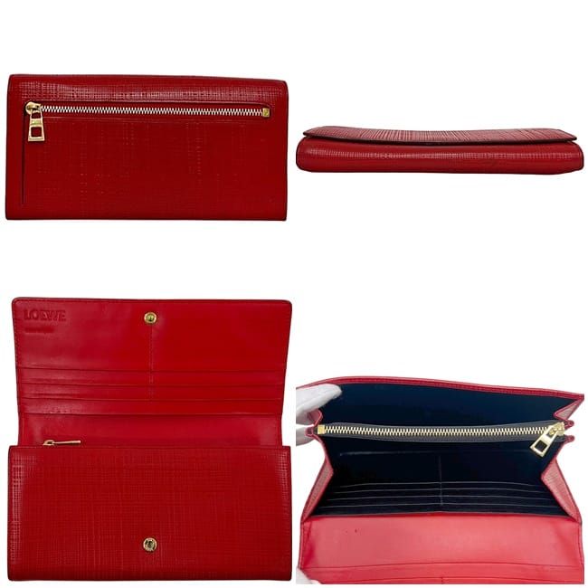Loewe Bifold Long Wallet Red Linen 10188k98 Wallet Excellent Condition Leather