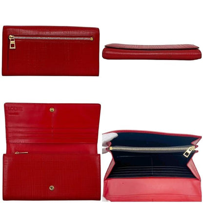 Loewe Bifold Long Wallet Red Linen 10188k98 Wallet Excellent Condition Leather