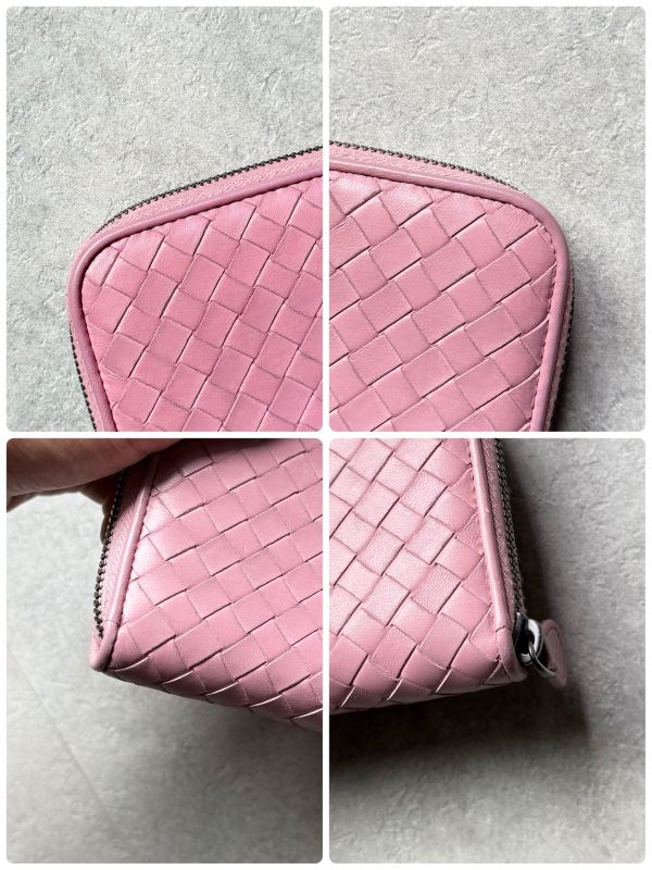 Bottega Veneta Round Zipper Long Wallet Intrecciato Pink Long Wallet Calf